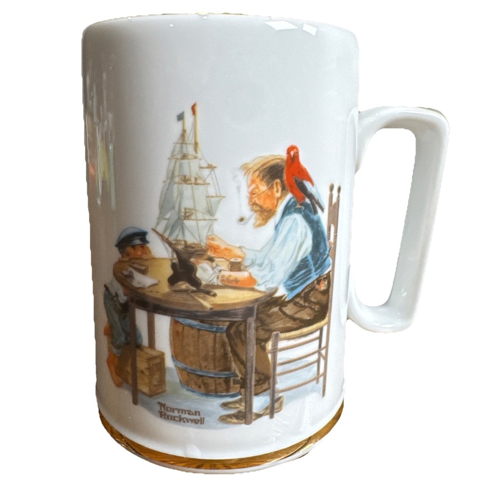 1985 Norman Rockwell "For A Good Boy"‎ Coffee Cup Mug with Gold Rim Vintage